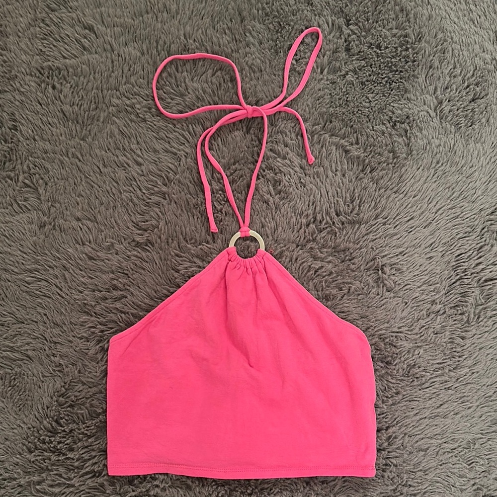 Forever 21 Pink Halter Crop Top with Ring Detail & Adjustable Straps